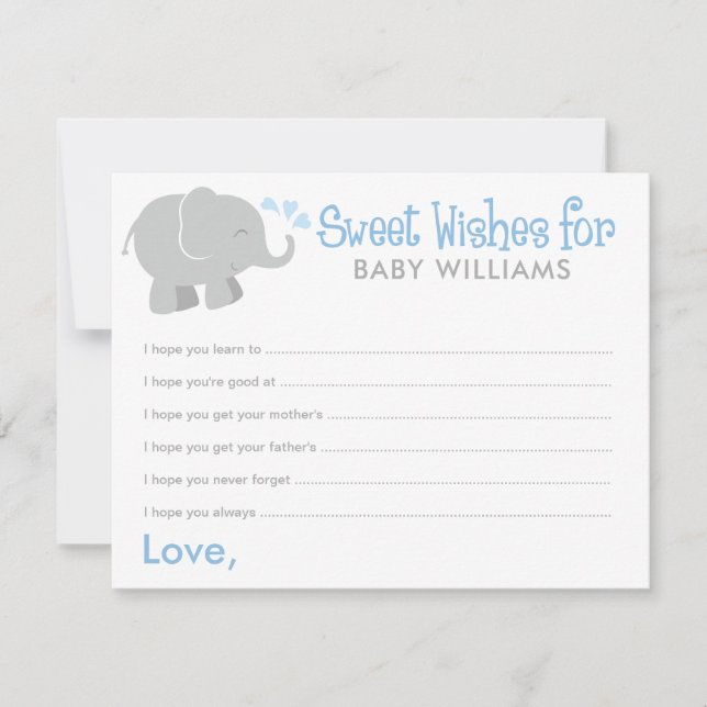 Carte Baby shower moderne éléphant bleu et gris (Devant)