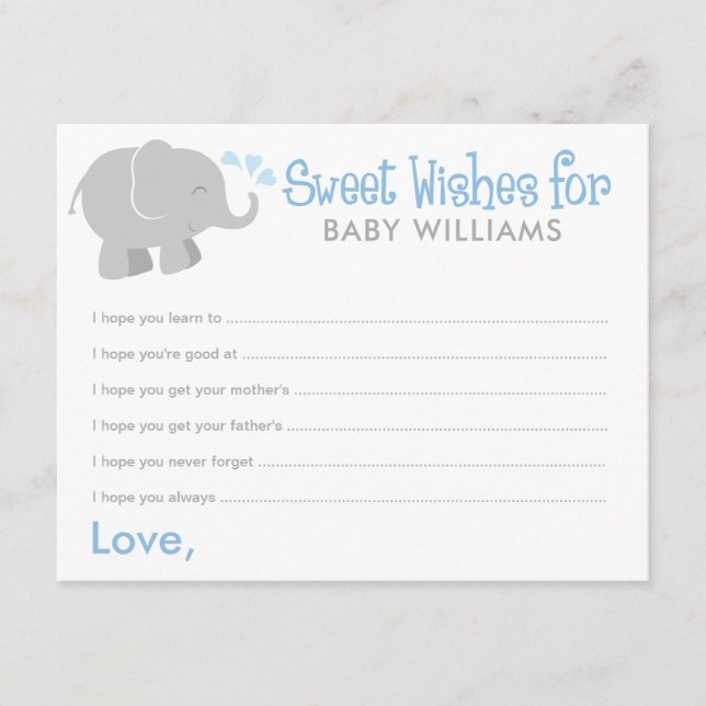 Carte Baby shower moderne éléphant bleu et gris (Devant)