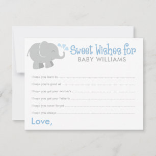 Carte Baby shower moderne éléphant bleu et gris