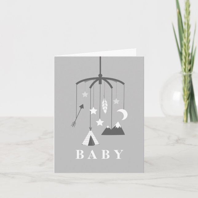 Carte Baby shower neutre mobile en Bohême - gris (Devant)