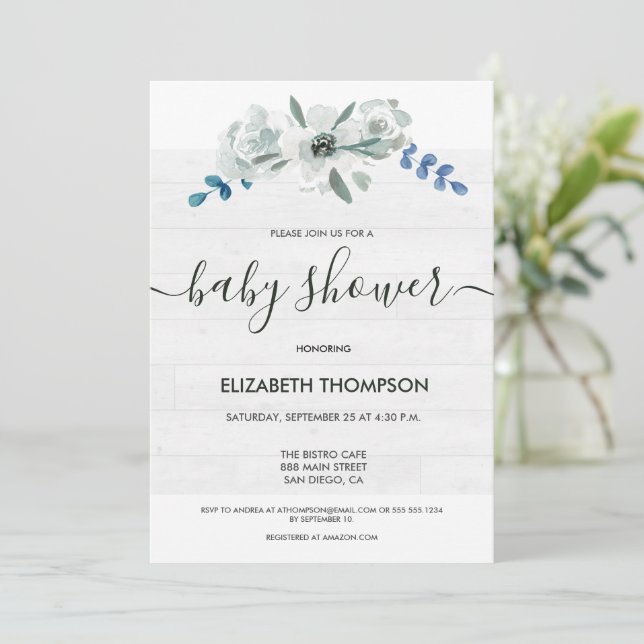 Carte Baby shower neutre pour les femmes Aquarelle bois  (Debout devant)