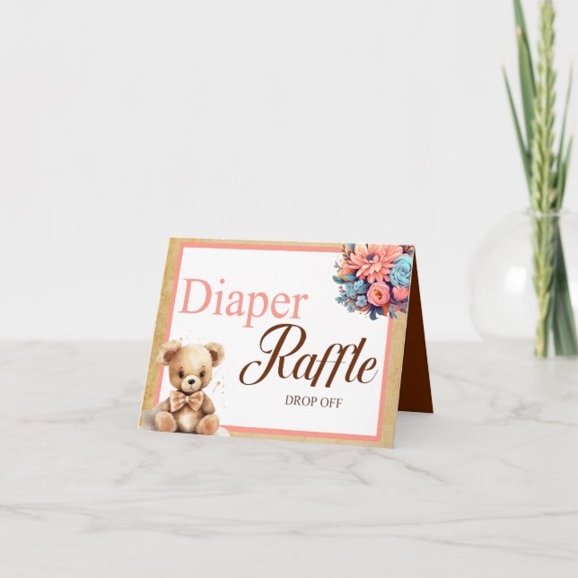 Carte Baby shower Ours Rose Boho Refle Déroulement (Devant)