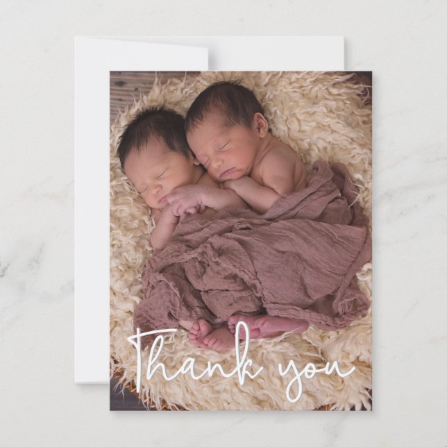 Carte Baby shower photo Twin Newborn personnalisé merci (Devant)