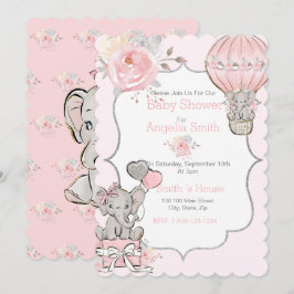 Carte Baby shower plat Pink Sparkle Elephant
