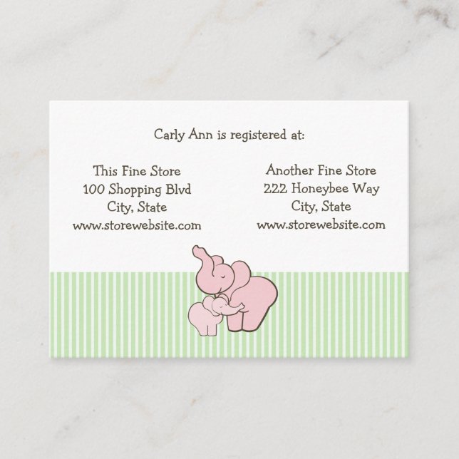 Carte baby shower Registre Pink Elephant Hugs (Devant)