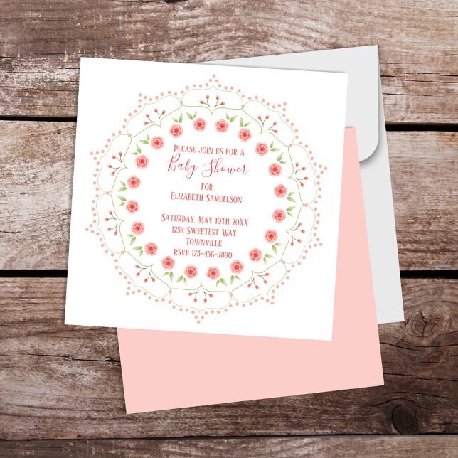 Carte Baby shower rose Elégant Floral Whimsical Mandala (Blush pink pretty floral baby shower invitation.)