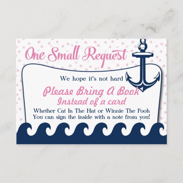 Carte Baby shower Rose Nautique Apporter Un Livre (Devant)