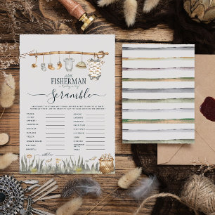 Carte Baby shower rustique Word Scramble Reel Fun Fishin