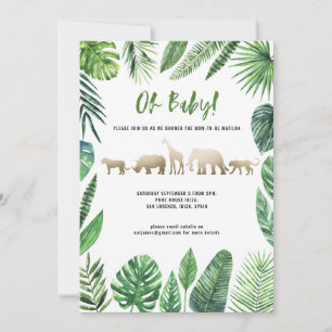 Carte Baby shower tropical d'animaux de feuillage et