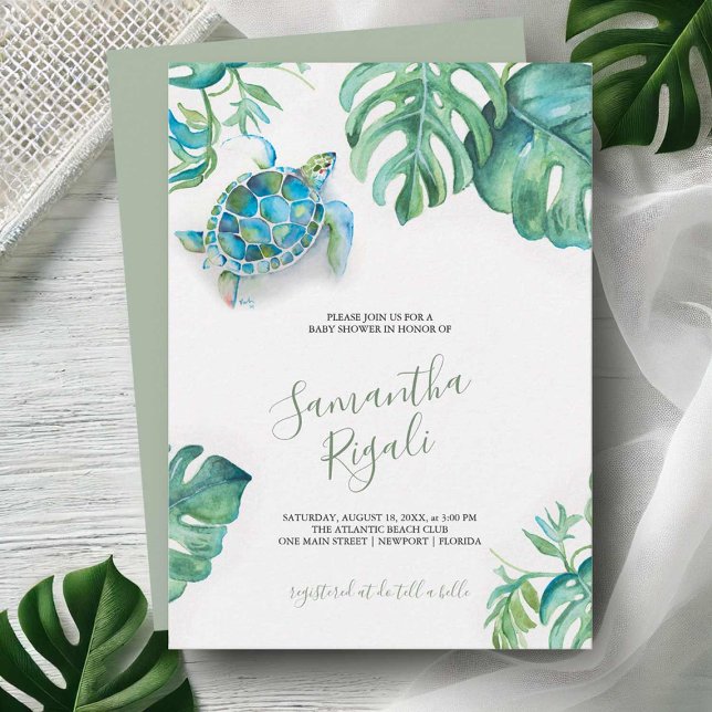 Carte Baby shower Tropical Green Feuille de tortue de me (Créateur téléchargé)
