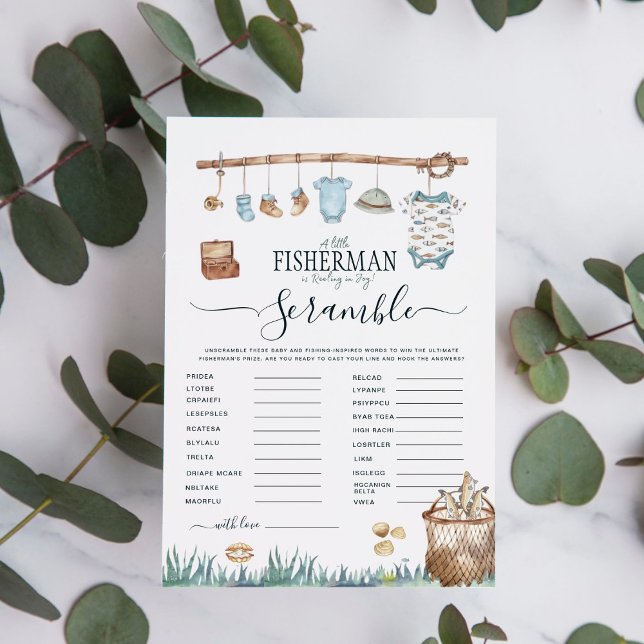 Carte Baby shower Word Scramble Reel amusant Jeu de pêch (Créateur téléchargé)