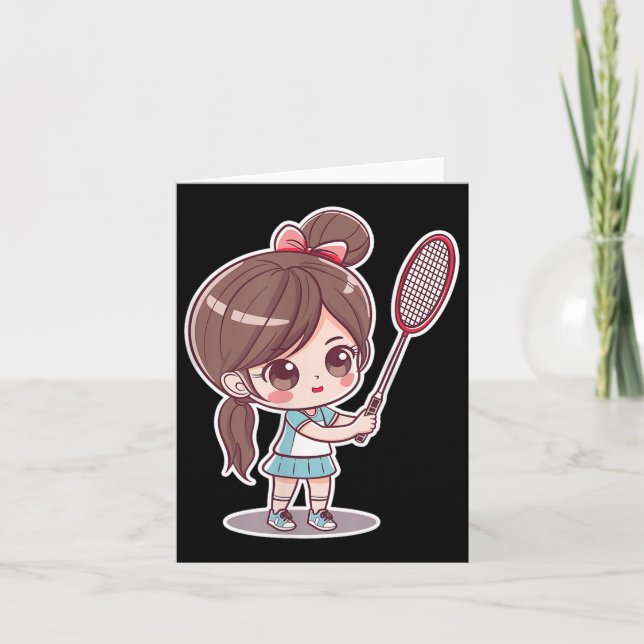 Carte Badminton Girl Comic Style Shuttle Jeu Pour Les Fi (Devant)