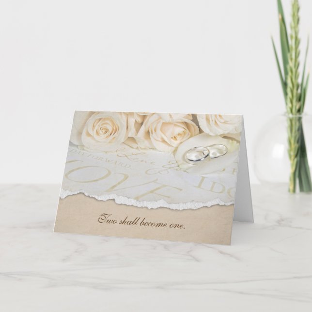 Carte Bagues mariages sur pétale rose (Devant)