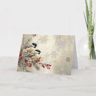 Carte Baies rouges et flocons de neige avec les poulets