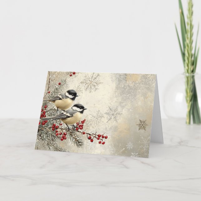 Carte Baies rouges et flocons de neige avec les poulets (Devant)
