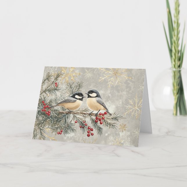 Carte Baies rouges, flocons de neige et poulets (Devant)