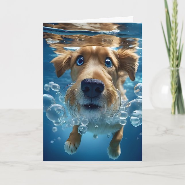 Carte Baignade de chien mignonne sous l'eau Vide Salutat (Devant)