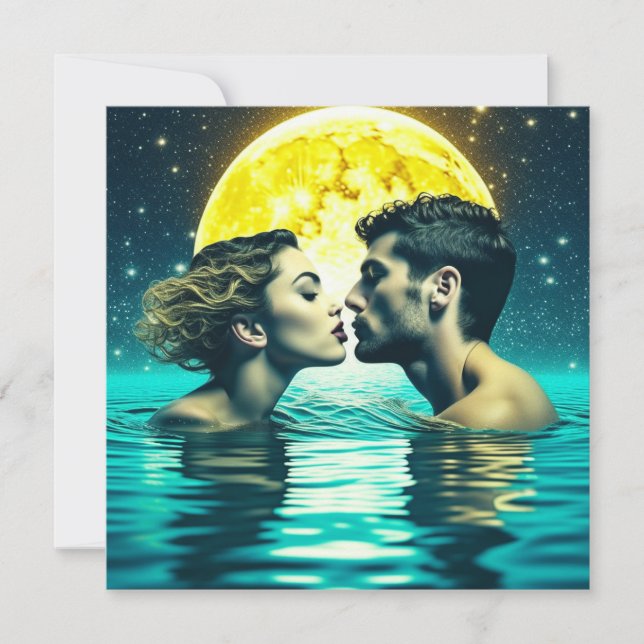 Carte Baiser romantique sous la lune (Devant)