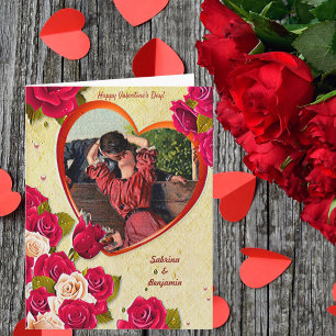 Carte Baiser romantique Vintage Valentine Coeur et Roses
