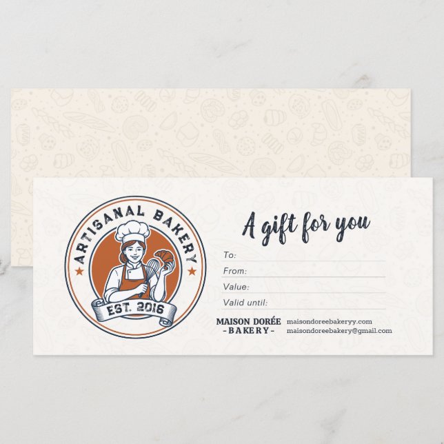 Carte Bakery Store Pastry Chef Baker Gift Certificate (Devant / Derrière)