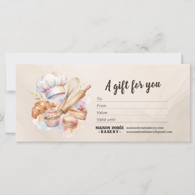 Carte Bakery Store Pastry Chef Baker Gift Certificate (Devant)