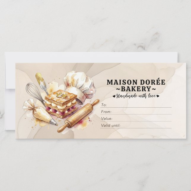 Carte Bakery Store Pastry Chef Baker Gift Certificate (Devant)