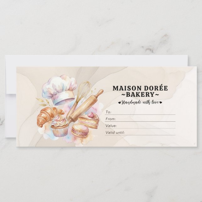 Carte Bakery Store Pastry Chef Desserts Gift Certificate (Devant)