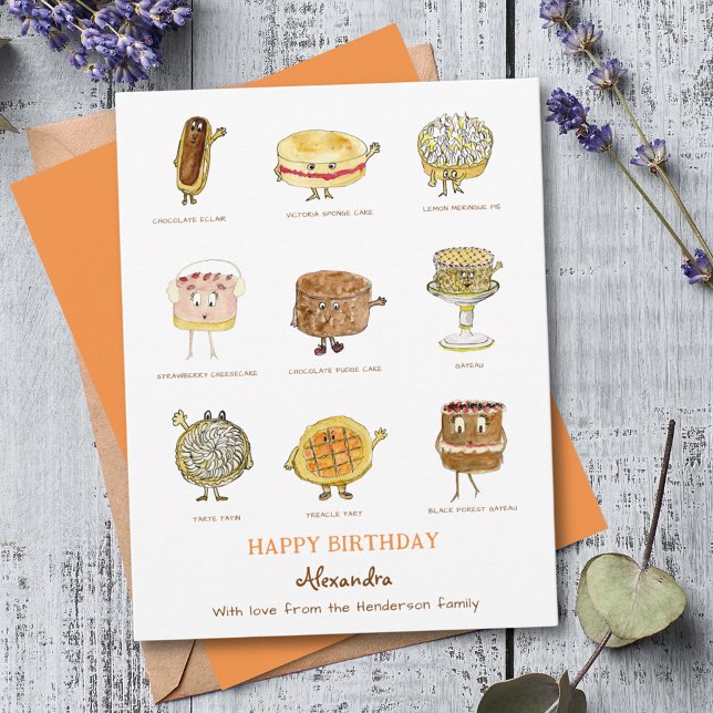 Carte Baking Happy anniversaire de jolies gâteaux illust (Funny cake cartoon baking happy birthday personalized greetings card)