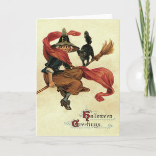 Carte Balai de chat noir de sorcière