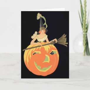 Carte Balai de citrouille de Jack-o'-lantern de sorcière