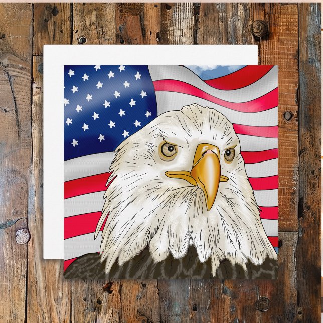 Carte Bald Eagle devant le drapeau américain Art patriot (Créateur téléchargé)
