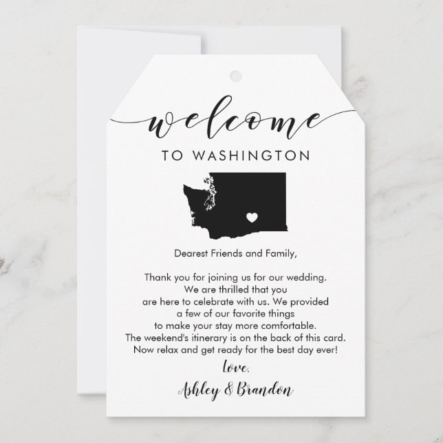Carte Balise de bienvenue du Mariage de Washington, lett (Devant)