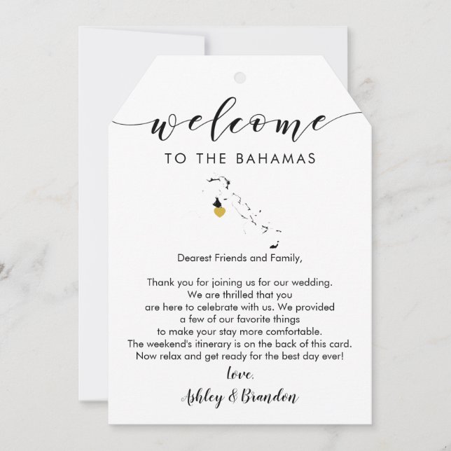 Carte Balise de bienvenue du Mariage des Bahamas, lettre (Devant)