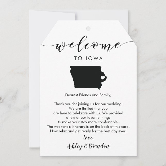 Carte Balise de bienvenue du Mariage Iowa, lettre Itinér (Devant)