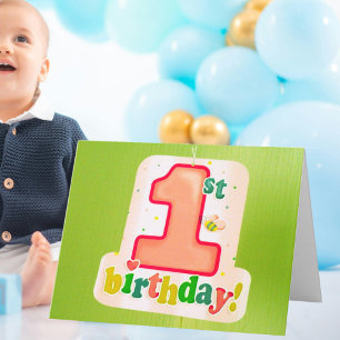 Carte Balise orange 1er anniversaire sur la porte verte