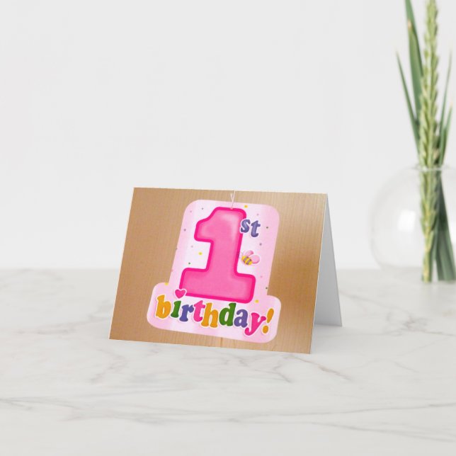 Carte Balise rose 1er anniversaire sur la porte (Devant)