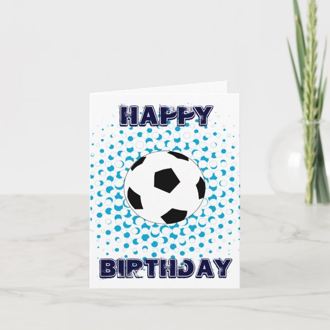 Carte Balle de football avec couleurs bleues, Joyeux ann (Devant)