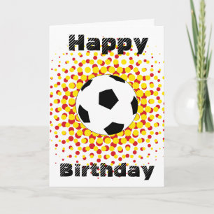 Carte Balle de football avec rouge et jaune, Joyeux anni