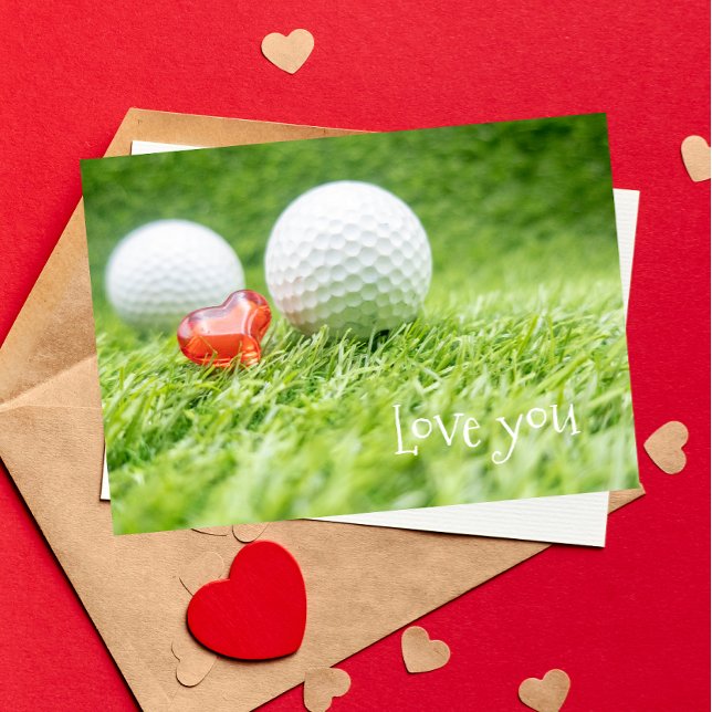 Carte Balle de golf avec cœur rouge d'amour sur la Saint (Créateur téléchargé)