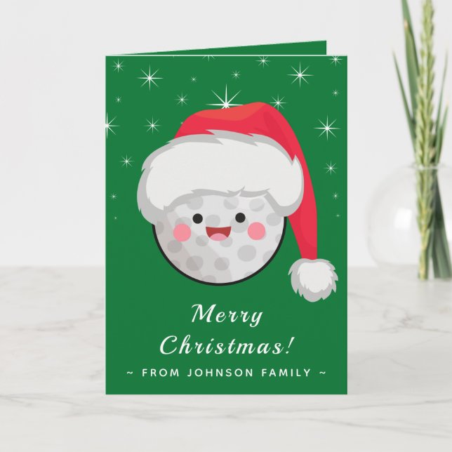 Carte Balle de golf mignonne Kawaii Golf Thème Noël Vert (Devant)