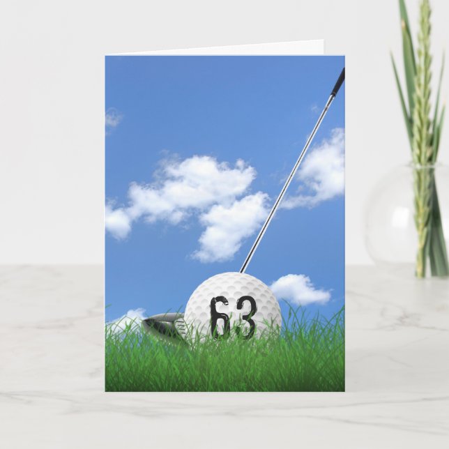 Carte balle de golf pour 63e anniversaire dans l'herbe (Devant)