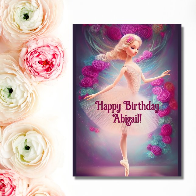 Carte Ballerina Rose Floral Rose Ballet Joyeux anniversa (Créateur téléchargé)