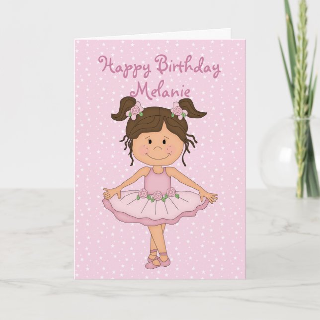 Carte Ballerina rose mignonne 3 Joyeux anniversaire (Devant)