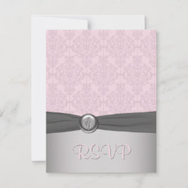 Carte Ballerina RSVP rose et gris Damas