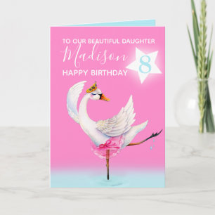 Carte Ballerine cygne à l'aquarelle fille 8ème anniversa