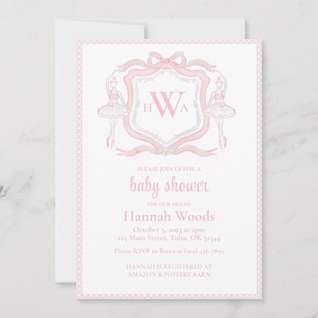 Carte Ballerine Monogram Grandmillennial Baby Shower (Devant)