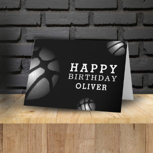 Carte Balles de basket-ball noires Sports Joyeux Anniver