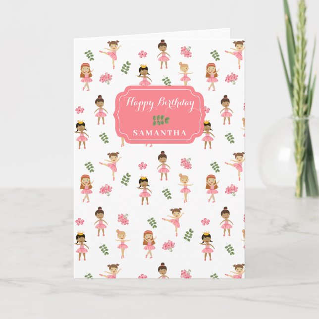 Carte Ballet Pink Ballerinas Danser Fille Anniversaire (Devant)