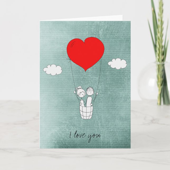 Carte Ballon à air chaud cœur amour (Devant)