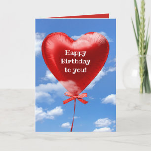 Carte Ballon de coeur d'anniversaire dans les nuages
